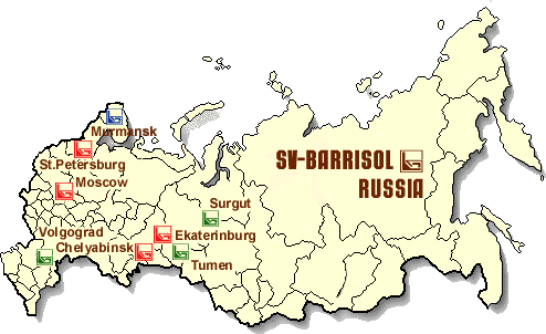 The map of distributors of  the company SV-Barrisol Russia.